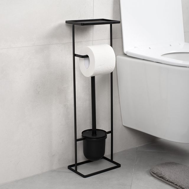 стойка для туалета FORA Elegance Style 61х18х12см с держателем туалетной бумаги черная нержавеющая с