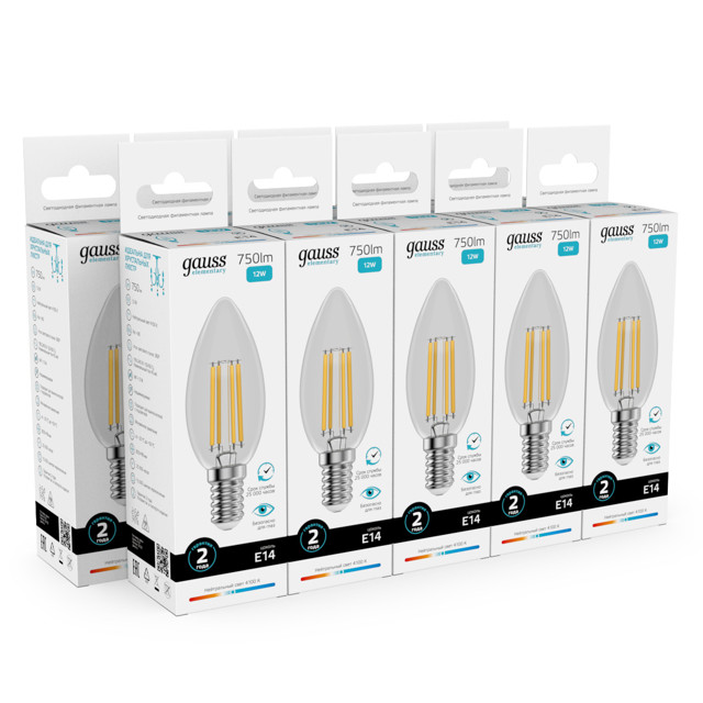 лампа филаментная GAUSS Filament Elementary 12Вт Е14 LED 750Лм 4100К свеча
