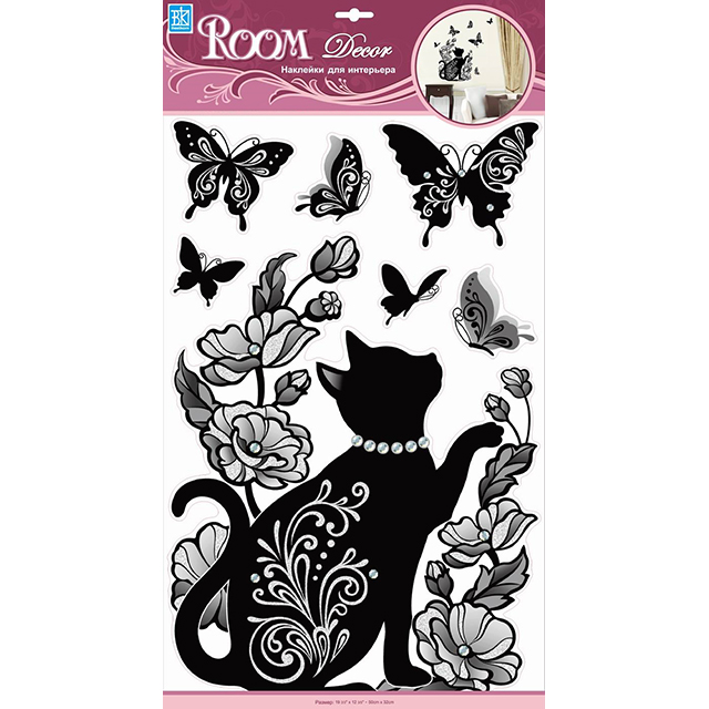 наклейка ROOMDECOR Кошечка в бусах 32х50см, арт.RCA 7513