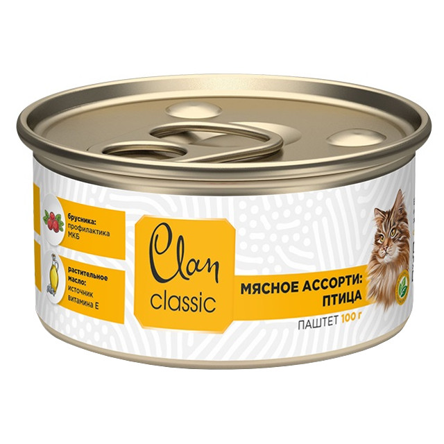 корм для кошек Clan Classic паштет мясное ассорти с птицей 100г