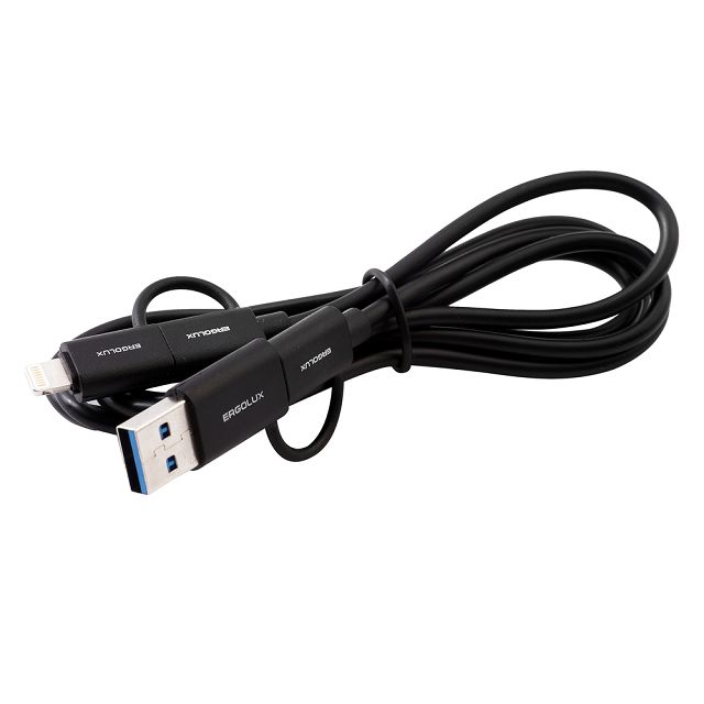 кабель 4 в 1 USB/Type C-Type C/Lightning ERGOLUX ELX-CDC07-C02 черный