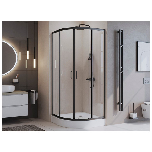 ширма душевая BELBAGNO Uno 90x90x195см 1/4круга черная без поддона