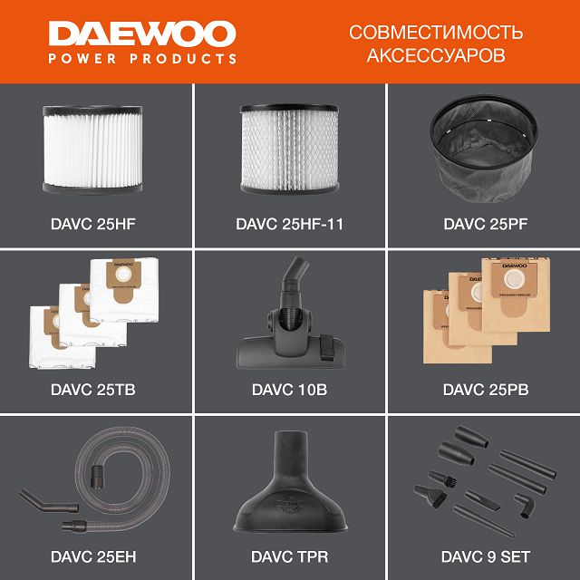 пылесос универсальный DAEWOO DAVC 2514S 25л 210 мБар