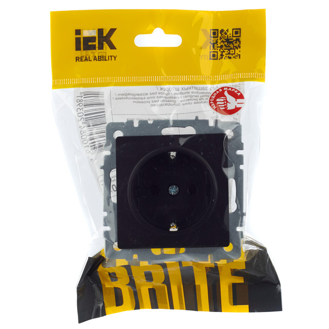 розетка 1 пост IEK BRITE с/з с/ш 16А черный