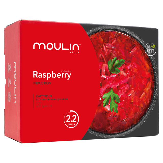 кастрюля MOULIN VILLA Raspberry 2,2л 20см антипр.покр. кован.алюм. стеклянная крышка индукция
