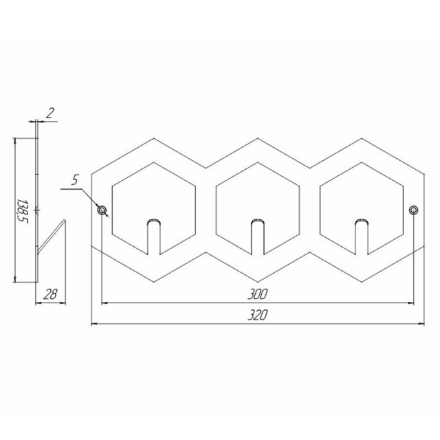 вешалка настенная СОТЫ 3 320х138х28мм металл черная