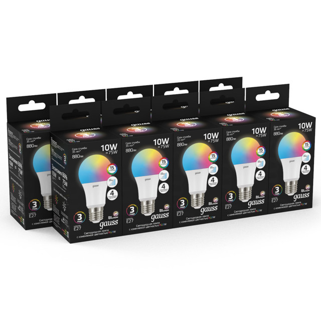 лампа светодиодная GAUSS 10Вт E27 LED RGBW+димирование