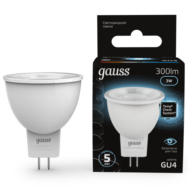 лампа светодиодная GAUSS 3Вт GU4 LED 300Лм 4100K MR11 спот