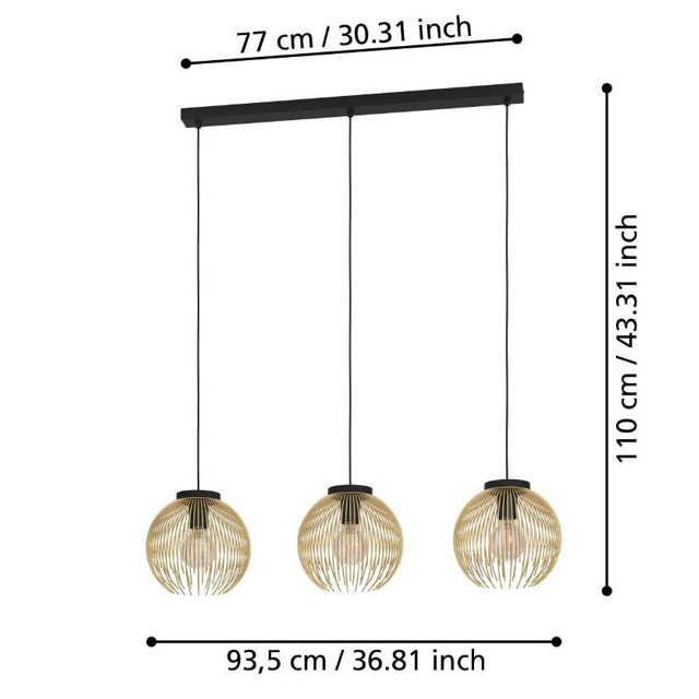 светильник подвесной EGLO Venezuela 3x40Вт E27 сталь черный золотой