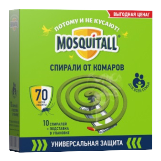спирали MOSQUITALL Универсальная защита от комаров 8ч/г 10шт