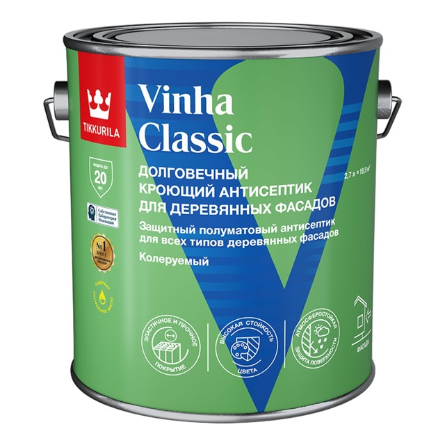 антисептик кроющий TIKKURILA Vinha Classic 2,7л белый, арт.700014054