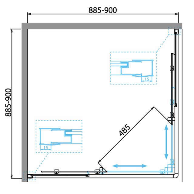 ширма душевая BELBAGNO Due 90x90x195см квадрат хром без поддона