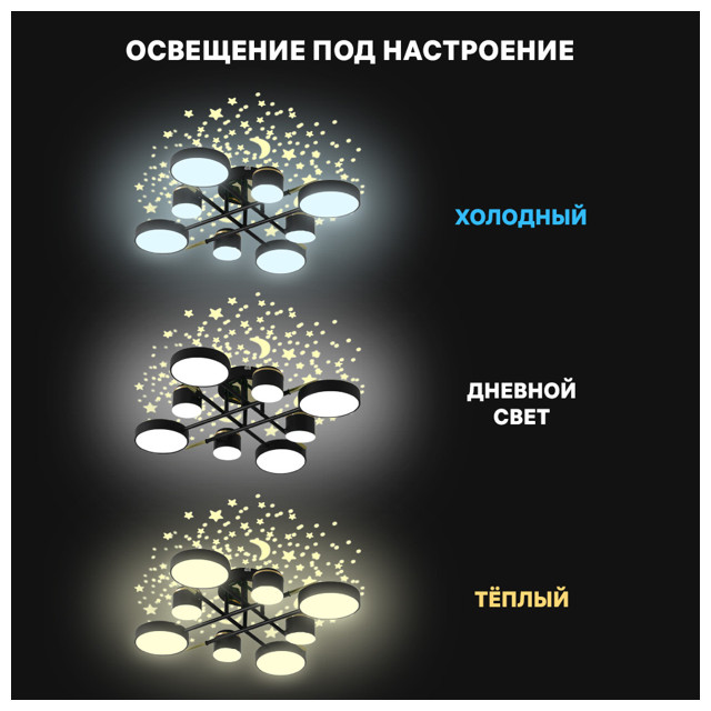 люстра потолочная RITTER Notte 100Вт LED 6800Лм 2700/6400К черный/золото