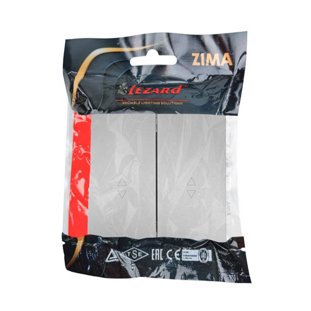 переключатель 2-клавишный LEZARD Zima проходной серый матовый