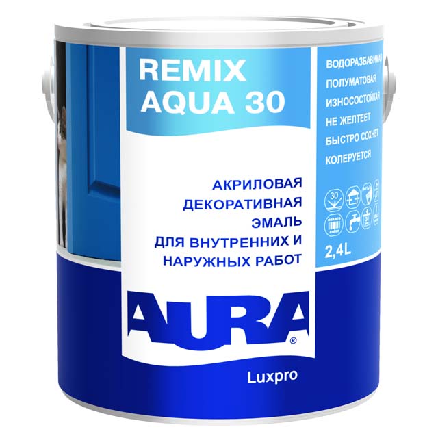 эмаль акриловая AURA LUXPRO REMIX AQUA 30 основа TR 2,4 л, арт.4607003911928