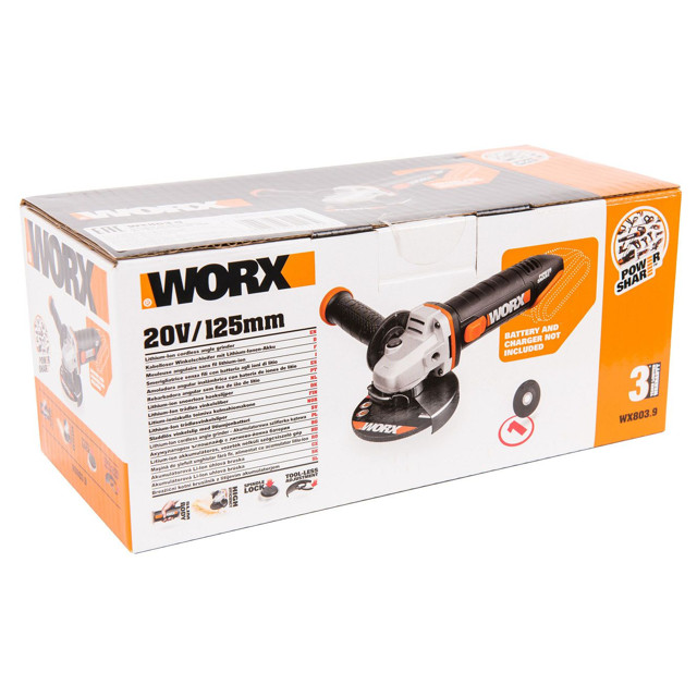 шлифмашина угловая WORX WX803.9 125мм 20В без АКБ и ЗУ аккумуляторная