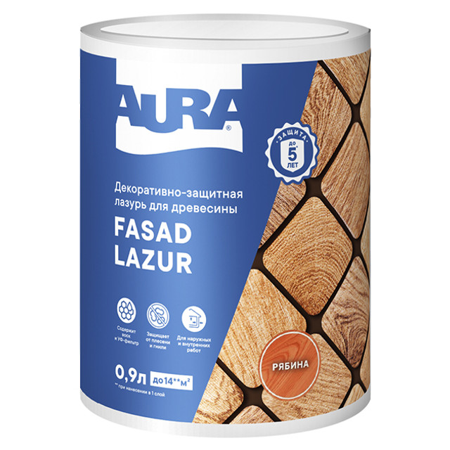 средство деревозащитное Aura Fasad Lazur рябина 0,9л, арт.AWW010