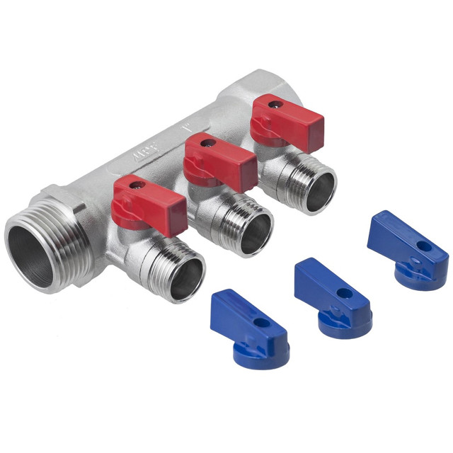 коллектор 3 выхода 1&amp;quot;х1, 2&amp;quot; НР, с отсекающими кранами