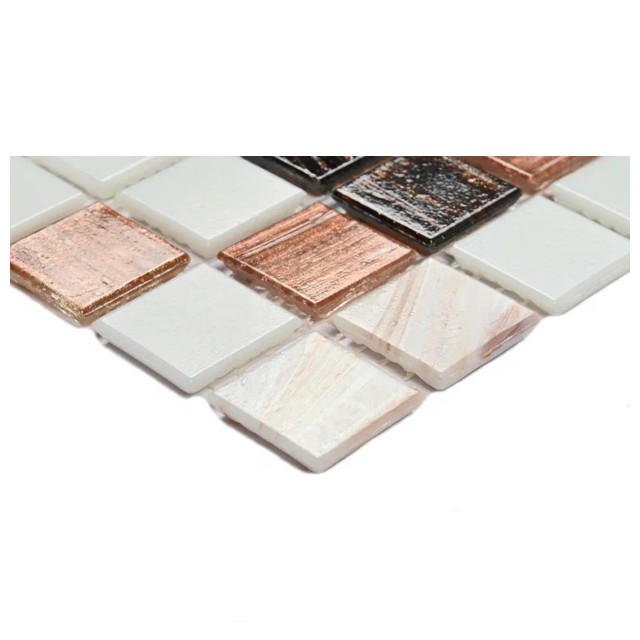 мозаика стеклянная BONAPARTE Active 32,7x32,7x0,4 полуглянцевый бело-коричневый микс
