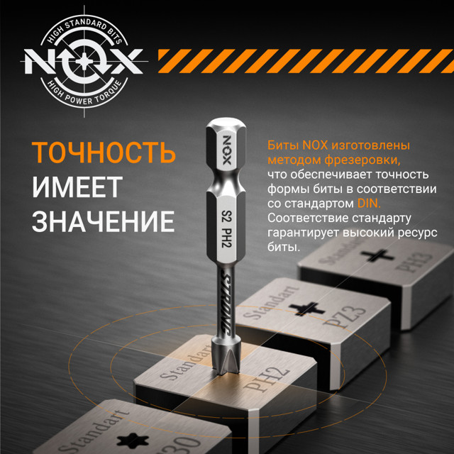 бита NOX PH2 25мм torsion 2шт