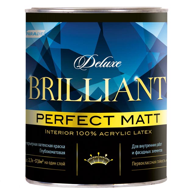 краска акриловая PARADE Deluxe brilliant perfect matt белая 0,9л, арт.0007390