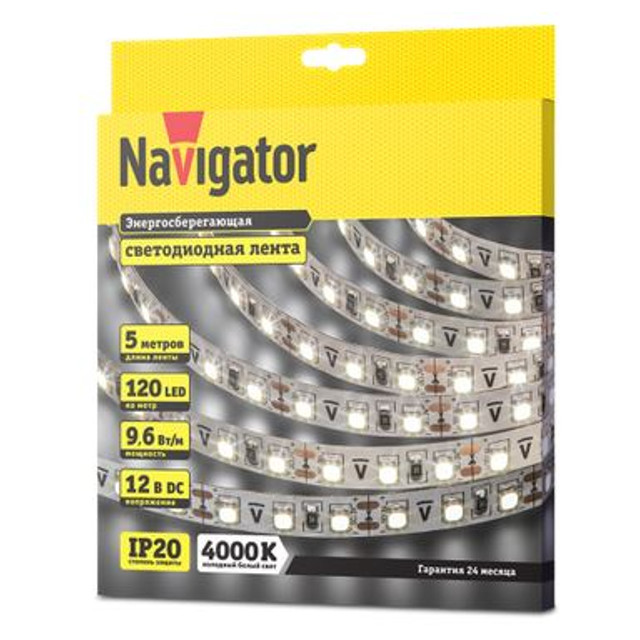 лента светодиодная Navigator 9,6Вт IP20 12В 4000К 5м