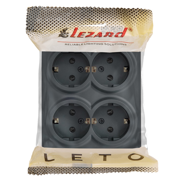 розетка 4 поста LEZARD Leto ПБТ с/з графит