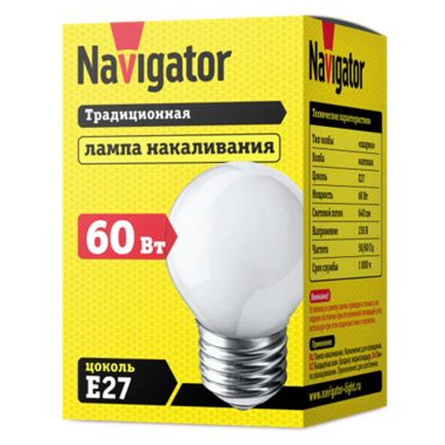 лампа накаливания NAVIGATOR 60Вт E27 230В 640Лм груша