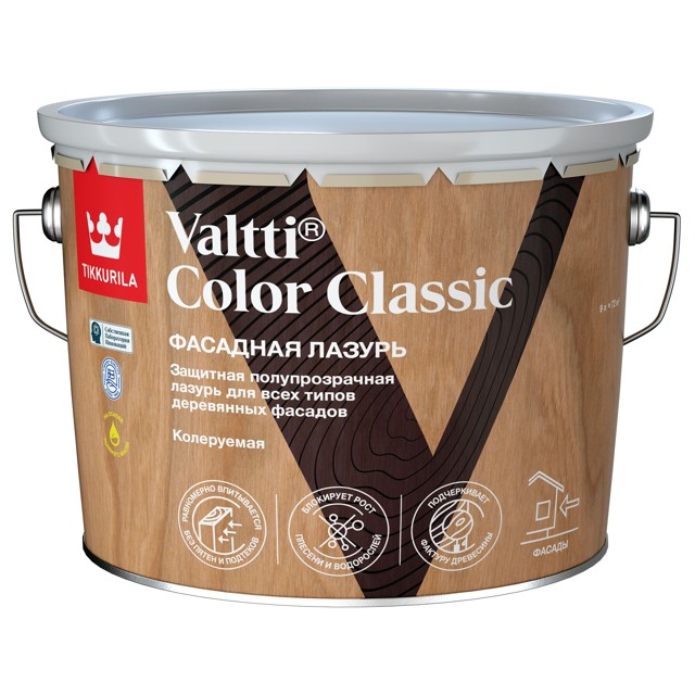 средство деревозащитное TIKKURILA Valtti Color Classic 9л бесцветное,  арт.700014016