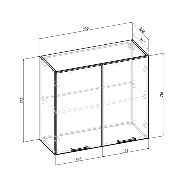 шкаф навесной Бергамо 720x800x312мм 2 двери МДФ/ЛДСП