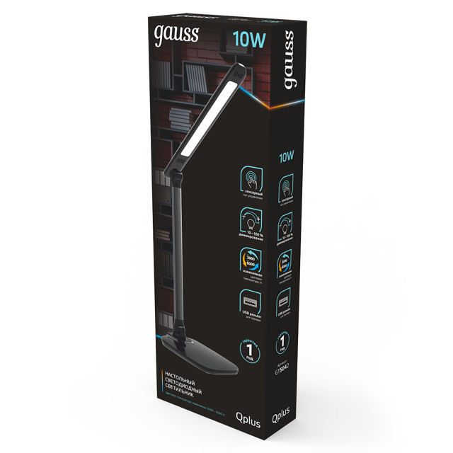 светильник настольный GAUSS Qplus 10Вт LED 590Лм 3000-6000K USB черный