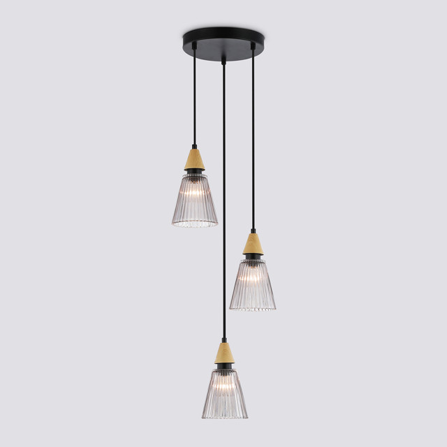 светильник подвесной AMBRELLA High Light E14х3 40Вт черный/светлое дерево/дымчатый