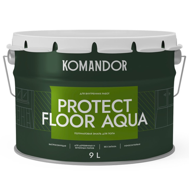 эмаль KOMANDOR Protect Floor Aqua для пола база А 9 л белая,арт.S1314001010