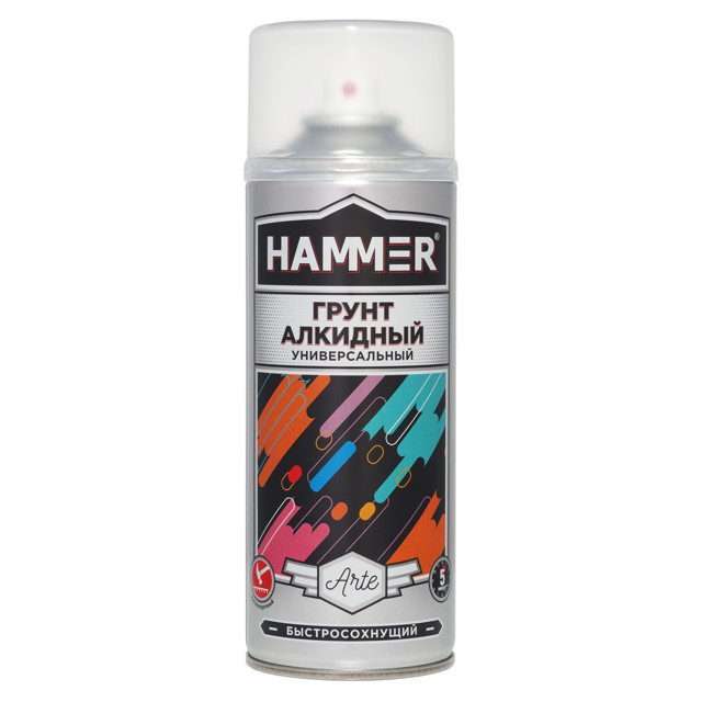 грунт аэрозольный HAMMER универсальный алкидный 520мл черный, арт.340414