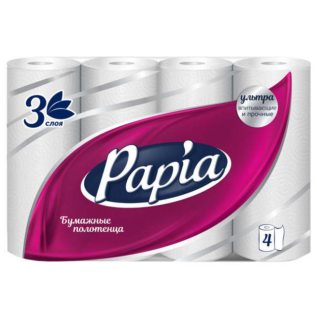 набор кухонных полотенец PAPIA, 3-сл., 4 шт., цвет: белый