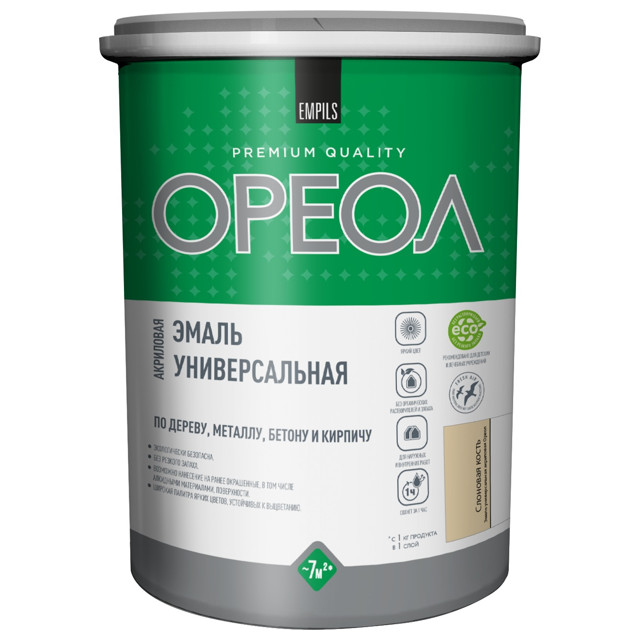эмаль ОРЕОЛ  акриловая глянцевая слоновая кость 1кг, арт.85898