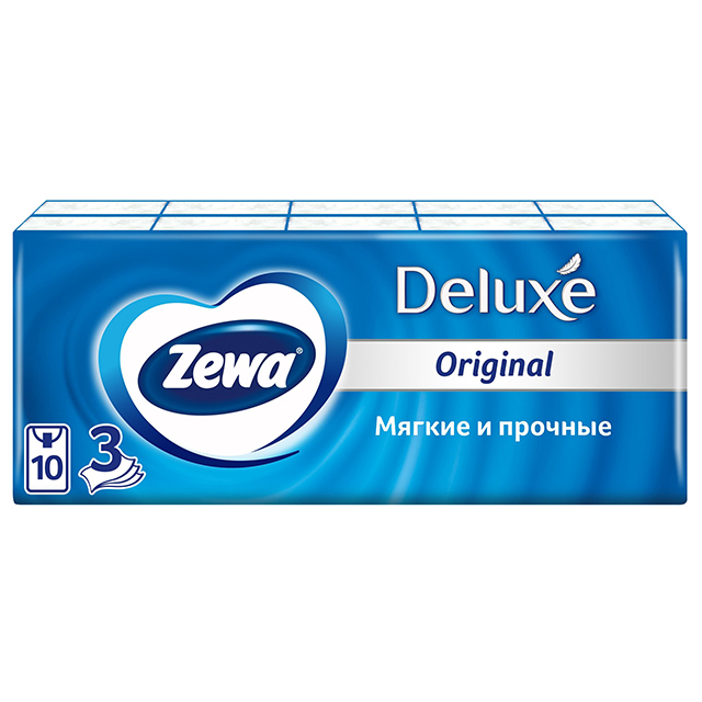 платки носовые ZEWA Deluxe Original 3-слойные 10шт 10уп.