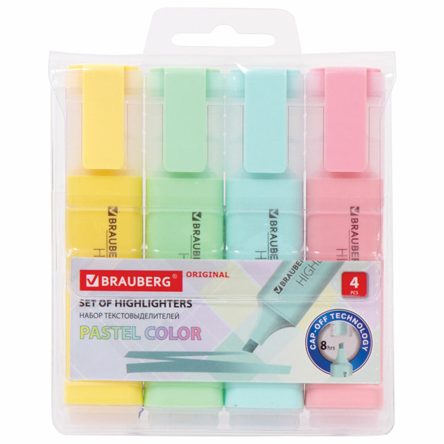 набор текстовыделителей BRAUBERG Original pastel 4цв