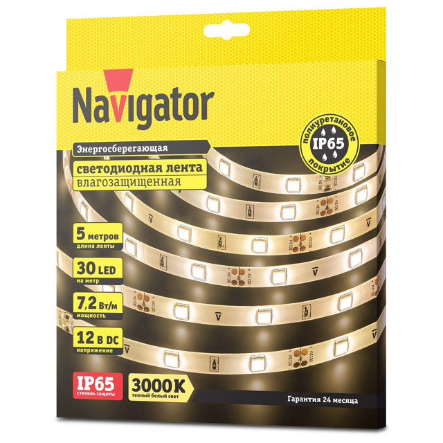 лента светодиодная LED NAVIGATOR 3000K 7.2Вт IP65 12В