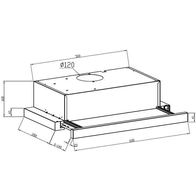 вытяжка встроенная LEX HUBBLE 600 INOX, 60 см, 650 куб, нержавеющая сталь