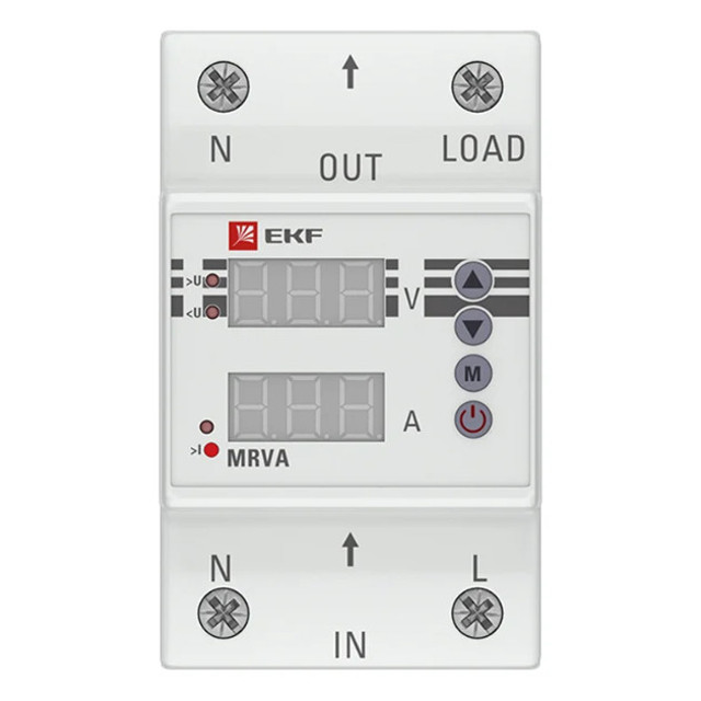 реле напряжения и тока EKF PROxima 63A с дисплеем MRVA на DIN-рейку
