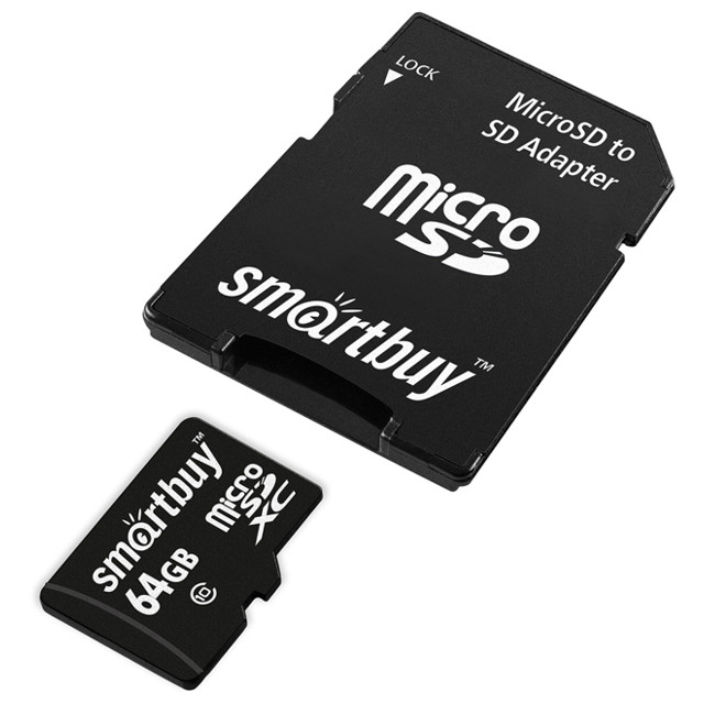 карта памяти micro SDXC SMARTBUY 64GB Class 10 с адаптером LE