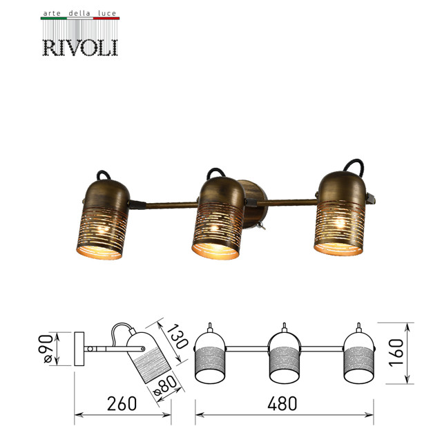 спот RIVOLI Lamia 3х40Вт E27 поворотный металл коричневый