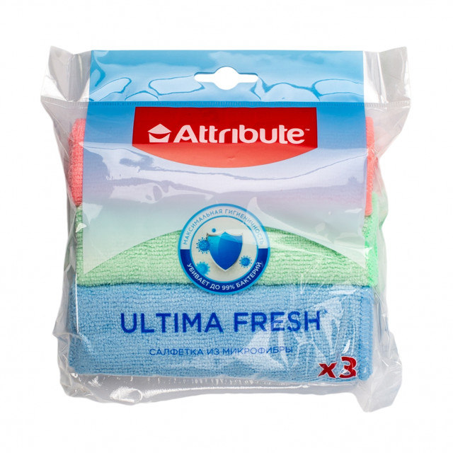 набор салфеток ATTRIBUTE Ultima Fresh 3шт 30х30см микрофибра цвет в асс-те