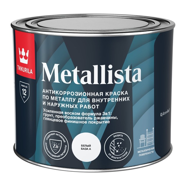 краска алкидная TIKKURILA Metallista по ржавчине 0,4л белая, арт.700011735