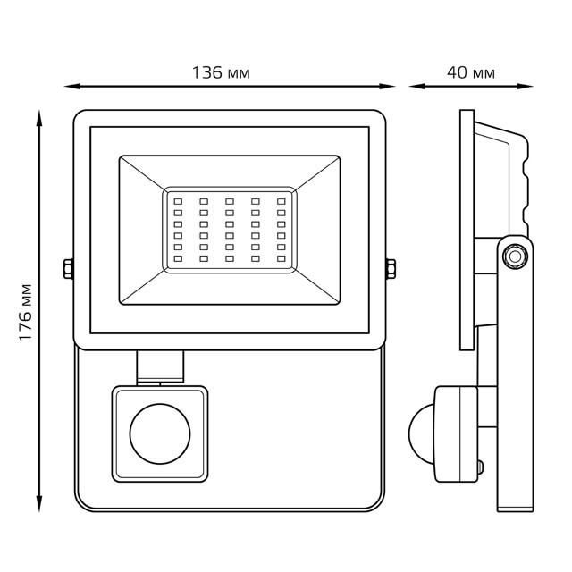 прожектор GAUSS Elementary-S 30Вт 2100Лм 6500К 175-265В IP65 черный с датчиком движения LED