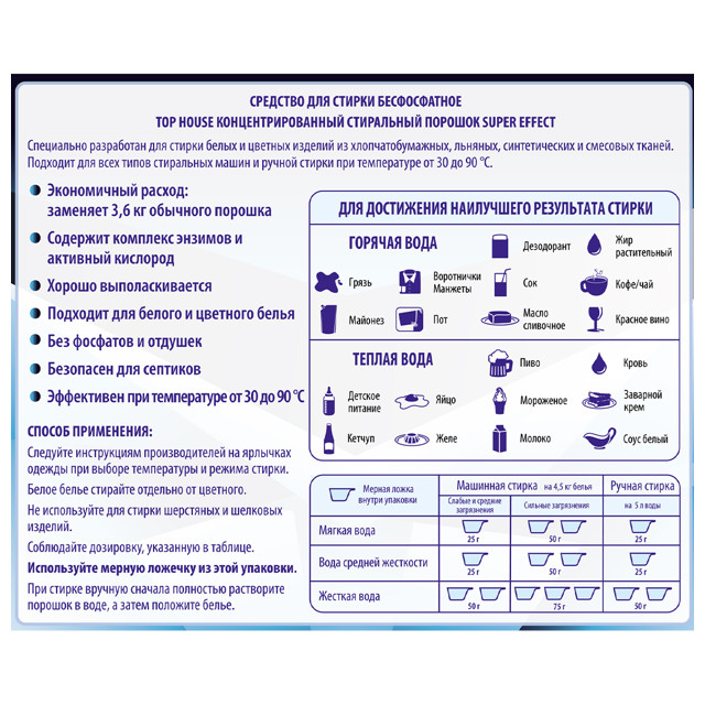 порошок стиральный TOP HOUSE Super effect 0,9кг концентрат