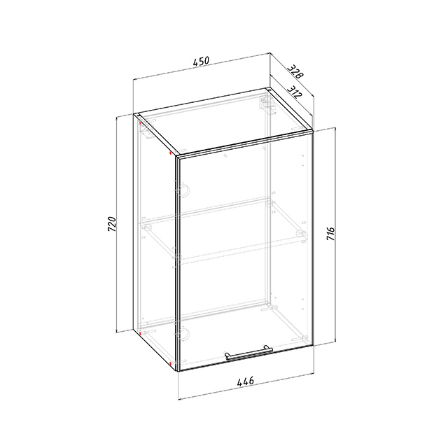 шкаф навесной Бергамо 720х450х312мм 1 дверь МДФ/ЛДСП