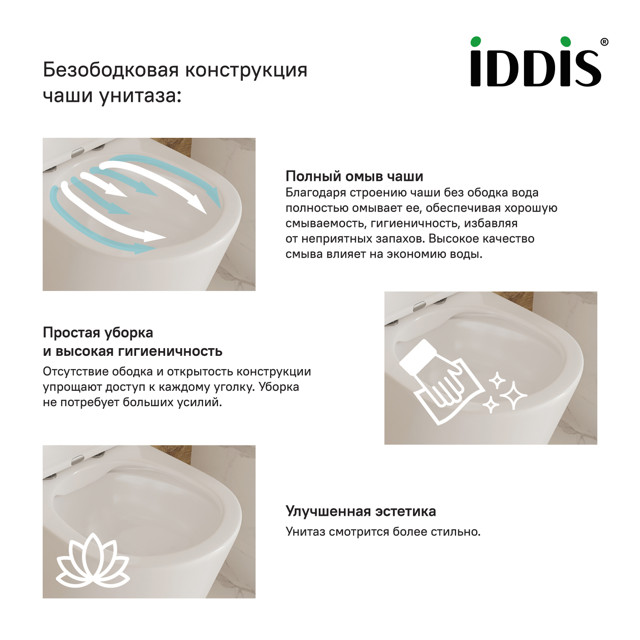 унитаз приставной IDDIS Calipso Rimless безободковый микролифт белый