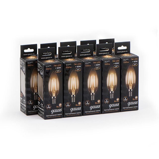 лампа GAUSS Filament 7Вт Е14 LED 550Лм 2700К свеча